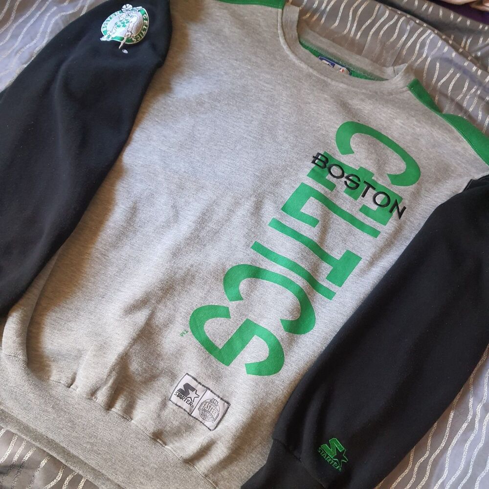 Vtg 90s Boston Celtics Starter Pullover Sweatshirt Size XL NBA Logo Gray Green